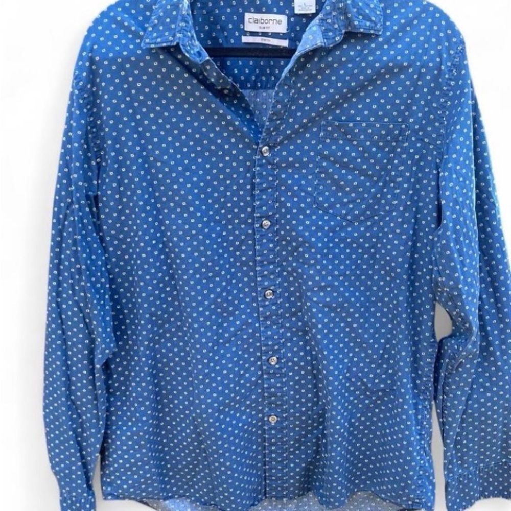 Claiborne Navy Polka Dot Casual Shirt